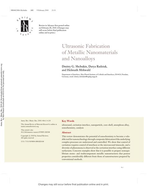 Ultrasonic Fabrication of Metallic Nanomaterial and 